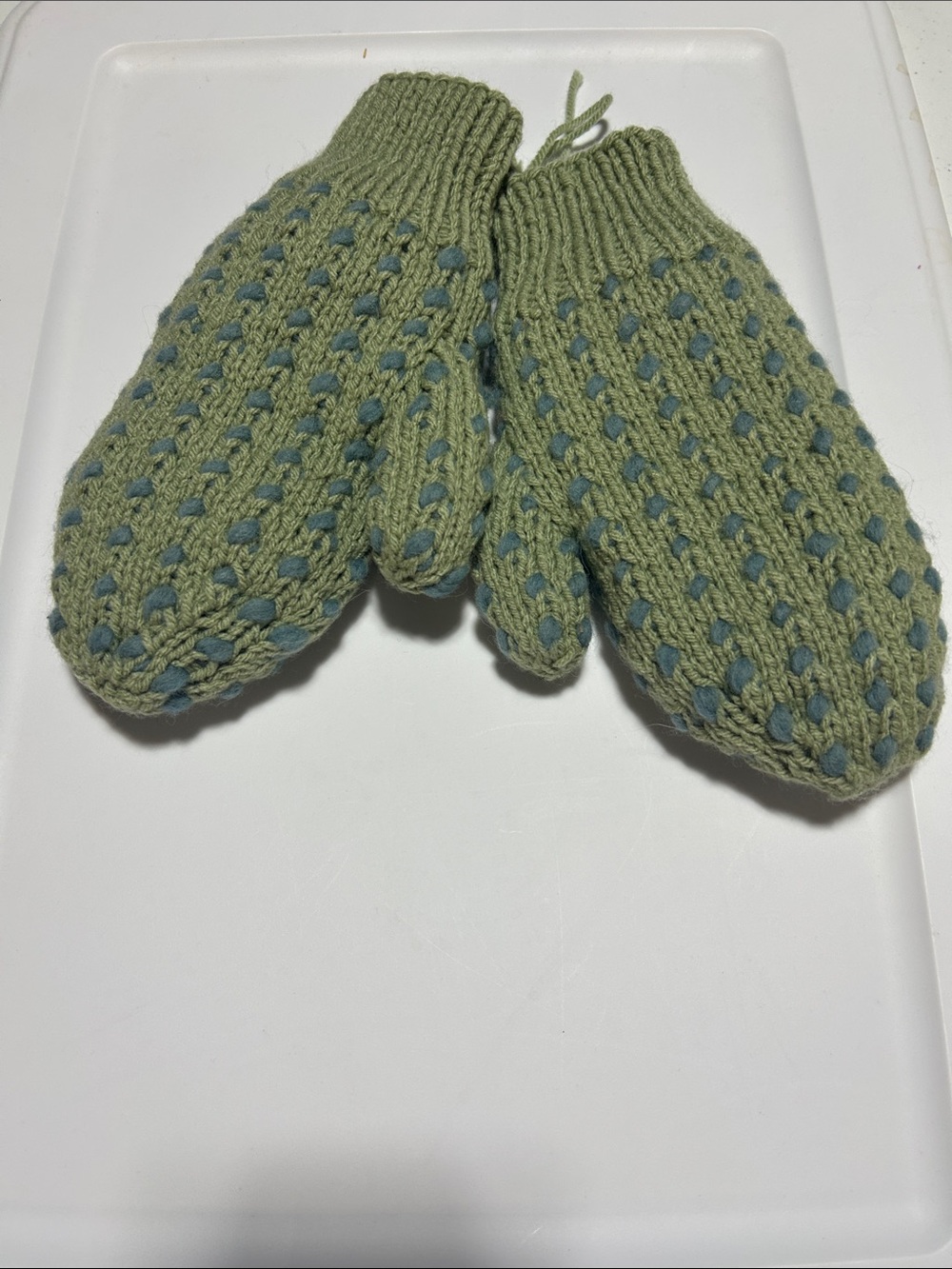 Green Knit Cable Mittens - Women